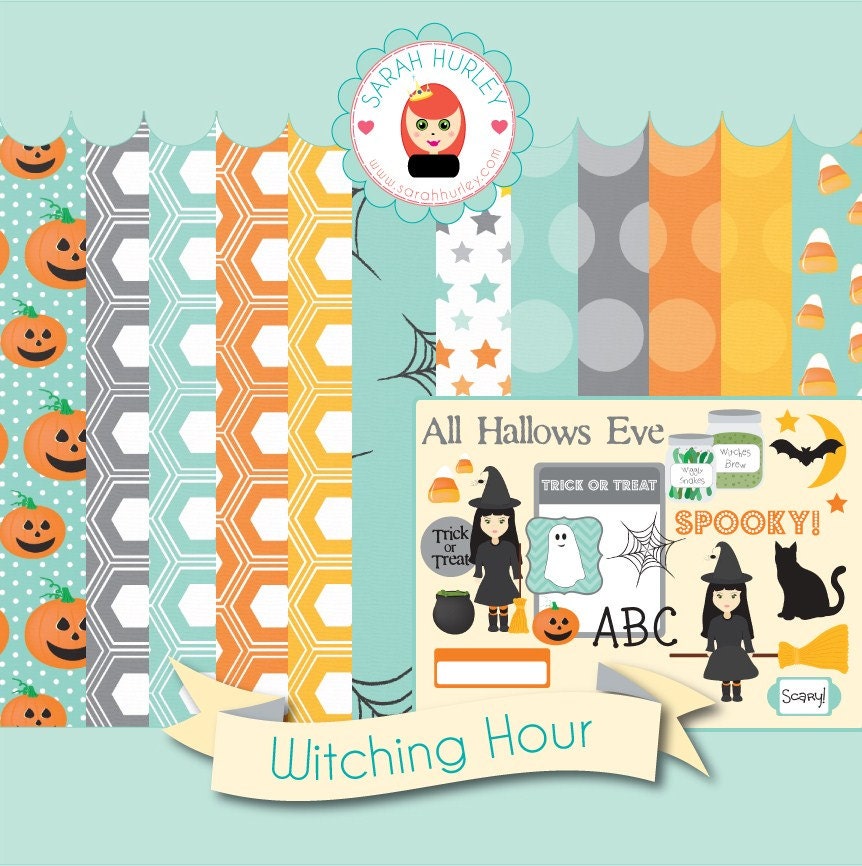 Witching Hour Halloween Themed Digital / Hybrid Scrapbooking Kit by Sarah Hurley Digital & Hybrid Scrapbooking / Cardmaking