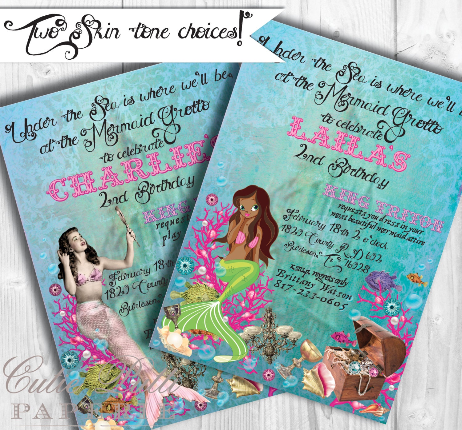 Mermaid Party, Under The Sea Party - PRINTABLE CUSTOMIZED INVITATION - Cutie Putti Paperie Il_570xn