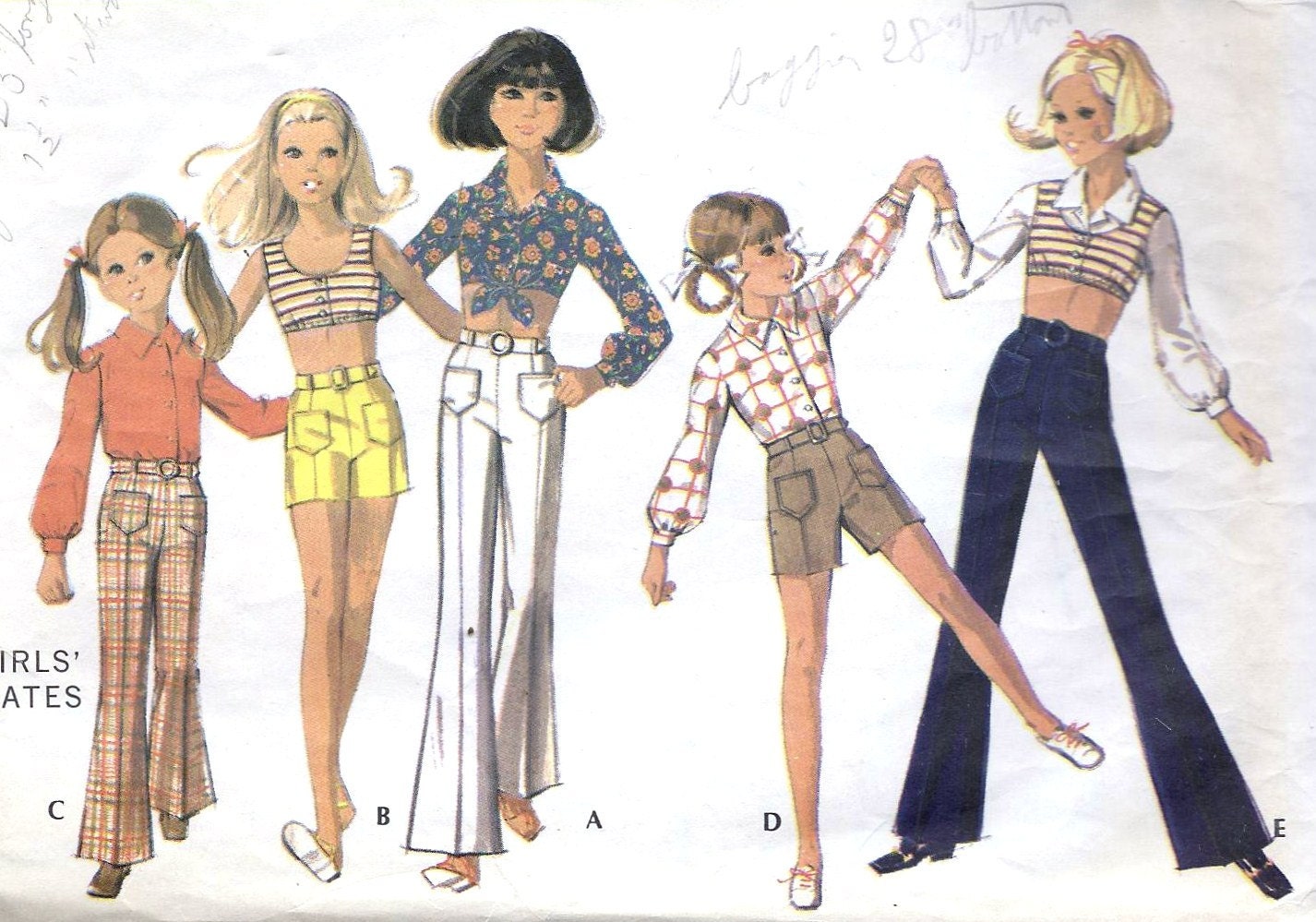 1960s Girls Pants, Shorts, and three Tops Vintage Sewing Pattern, McCall's 2221 Girls size 10