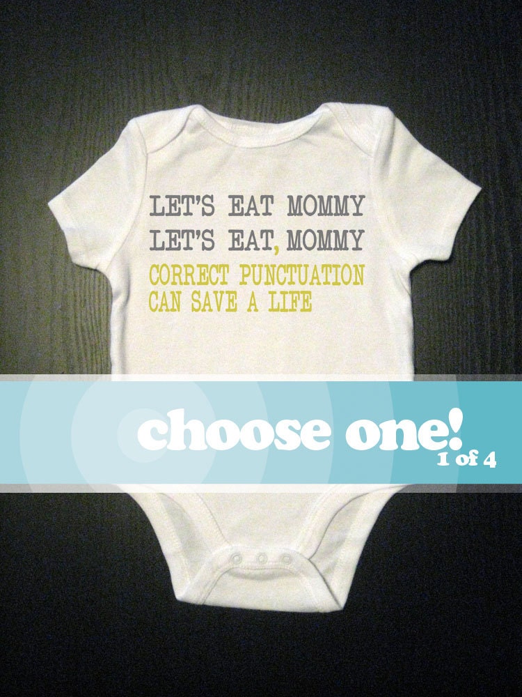 Correct Punctuation - Let's Eat - One Piece Baby Bodysuit - Funny Baby - Humor Children's Clothing - Baby and Toddler and Kid's