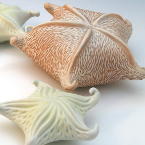 Peach and white carved porcelain starfish, large