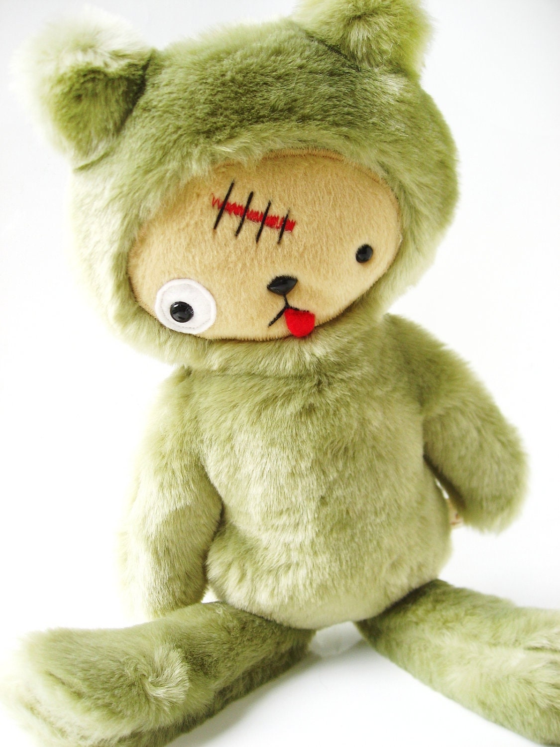 Kawaii ZOMBIE Teddy Bear Plushie in Green Faux Beaver Fur Large ZOMBEAR Limited Quanity