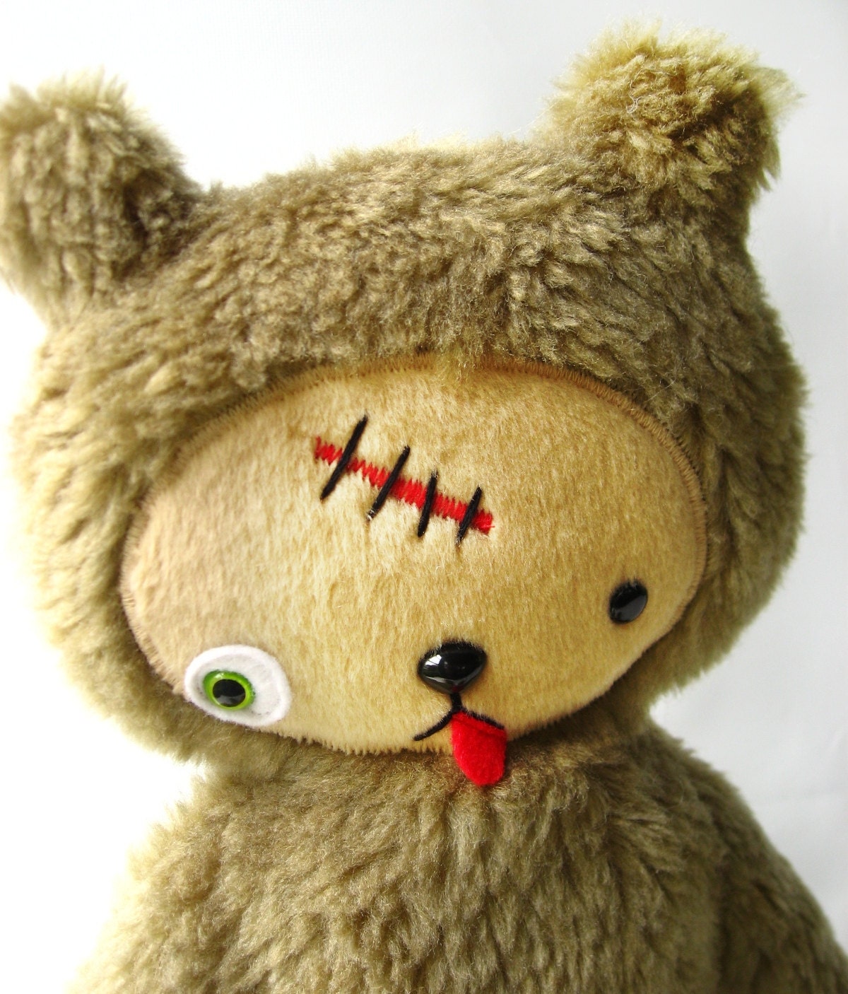 Kawaii ZombieTeddy Bear Plushie in Green Faux Sloth Fur Large Stuffed ZOMBEAR v. 2.0