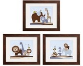 Elephant, giraffe, lion, turtle, bird Safari animals 3 art prints 8x10 for Bradley Bedding by YassisPlace