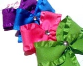 Girls Mini Classic Hair Bow - Ruffles Mini Classic Bows Set of 4 - Hot Pink, Purple, Electric Blue, Lime Green