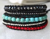 Black Turquoise Red Wrap Bracelet Chan Luu style - CitrusMangos Black Turquoise Red Wrap Bracelet Chan Luu style - CitrusMangos
