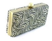Clamshell Clutch Purse Black and Gold Animal Print Modern Evening Bag Metal Frame Bag by Bag Boy