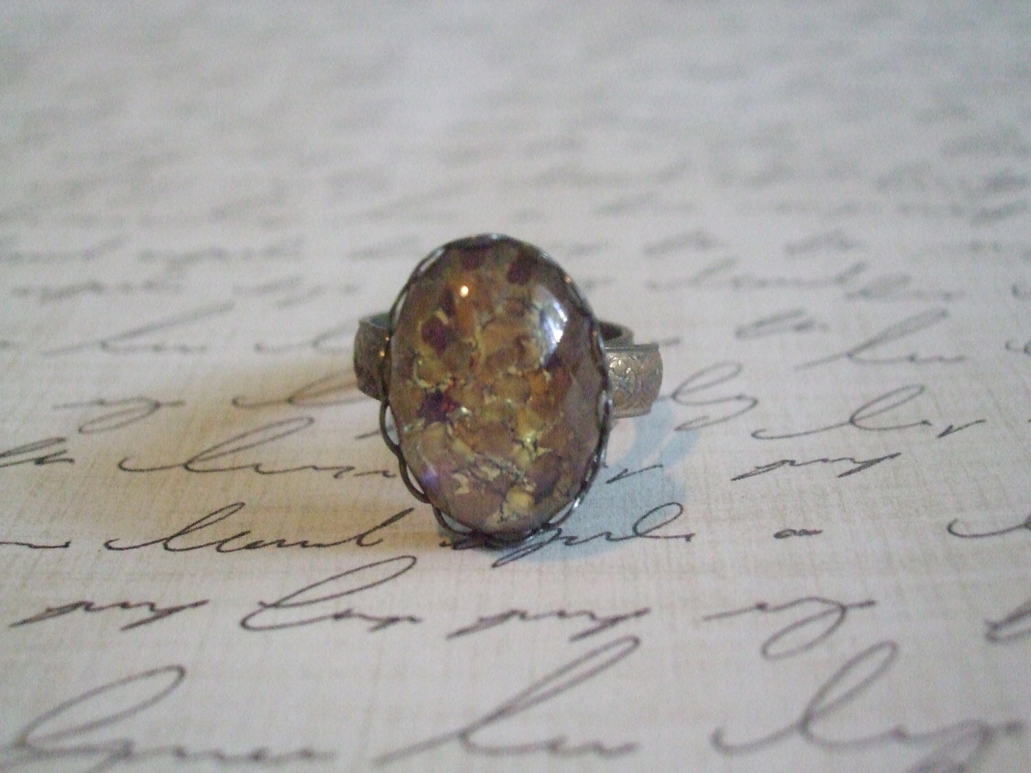 Vintage Glass Topaz Opal Cocktail Ring