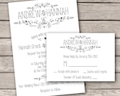 Vintage Wedding Invitation and RSVP -Printable DIY. printed country chic (1054)