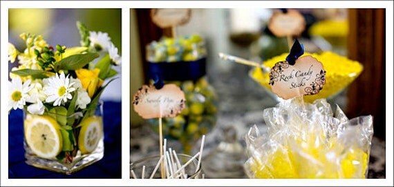 Vintage Inspired Candy Buffet Labels on Skewers - Set of  5 You Choose Ribbon Color