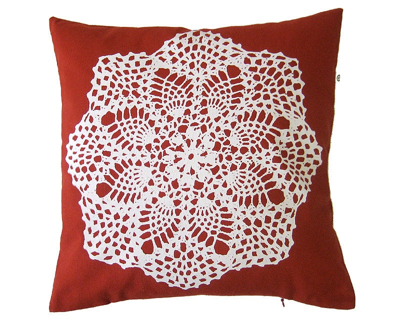 Granny Pillow - Doily- Hand screenprinted Cushion - Insert included
