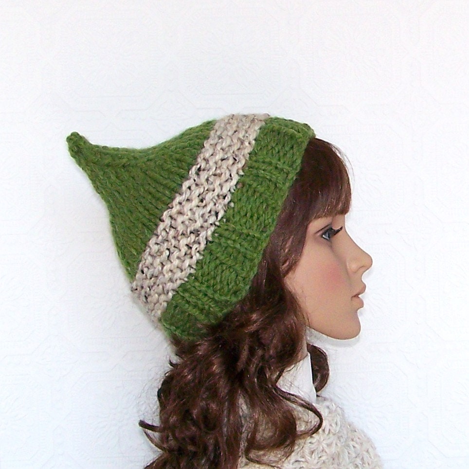 Pixie hat - Elf hat - hand knit hat - grass green - Winter Fashion Winter Accessories by Sandy Coastal Designs - ready to ship