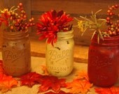 Falling Leaves PINT size painted mason jar set