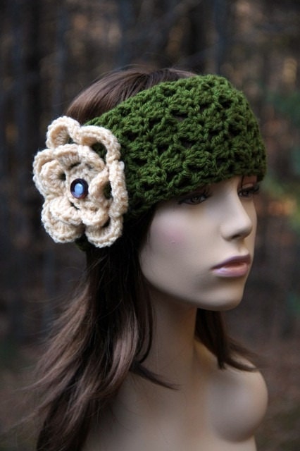 Headband with Flower and Vintage Buttons.