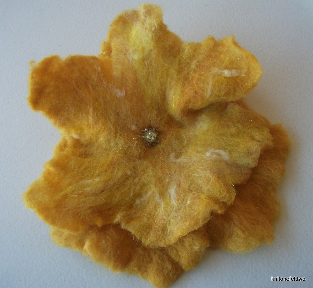 Handfelted yellow merino wool flower Corsage Brooch