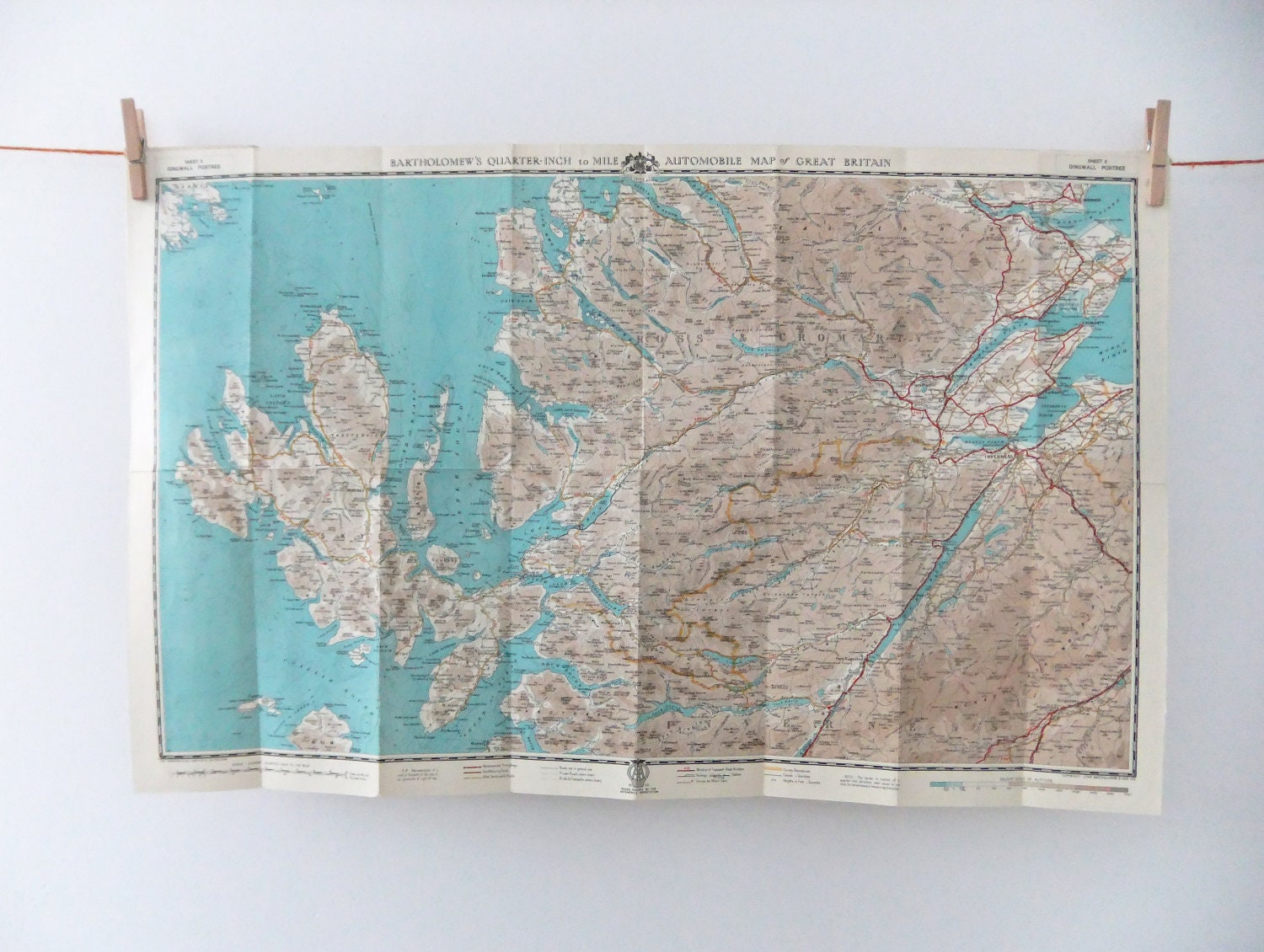 Isle of Skye map - vintage Scotland map - Bartholomews, 1953 - Vintage Scottish map - old map - vintage map - large map
