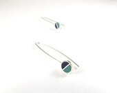 Sterling Silver Earrings - Divided Circles - Blue and Turquoise - Dangle