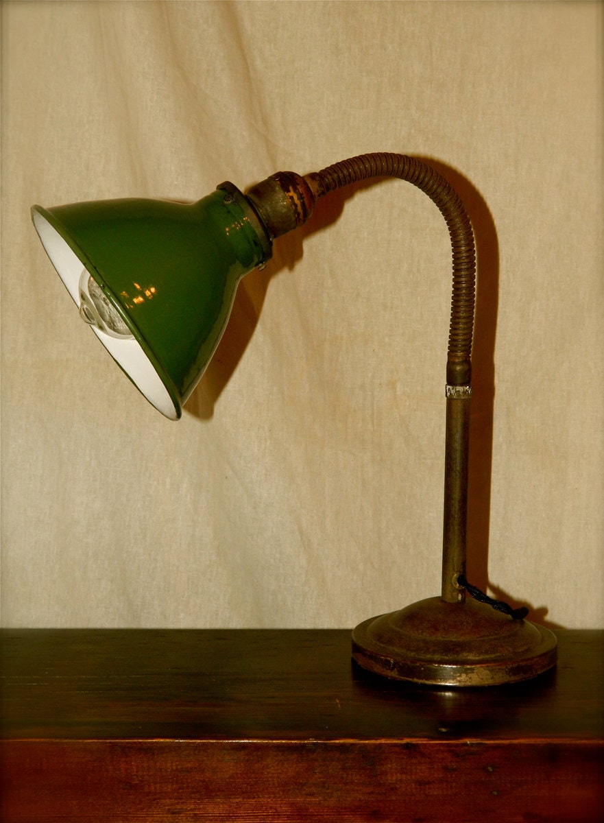 Vintage Cast Iron Gooseneck Lamp Art Deco / with by OhGloryVintage