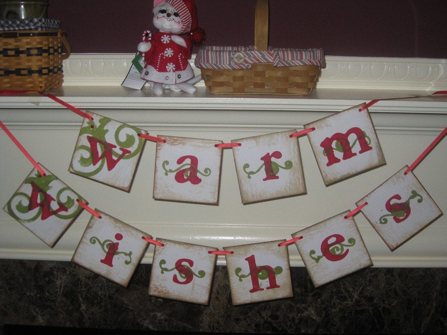 WARM WISHES Double Banner Garland Vintage Sign by VintageParisMarket