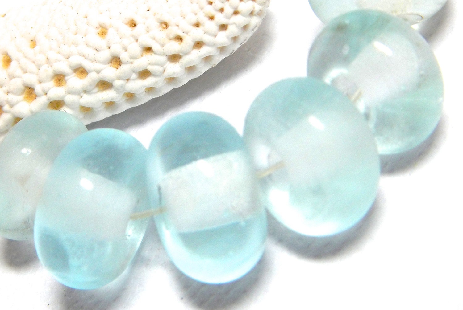MaDe tO oRdER ... sea glass collection... (6) lampwork beads SRA handmade in light pale aqua