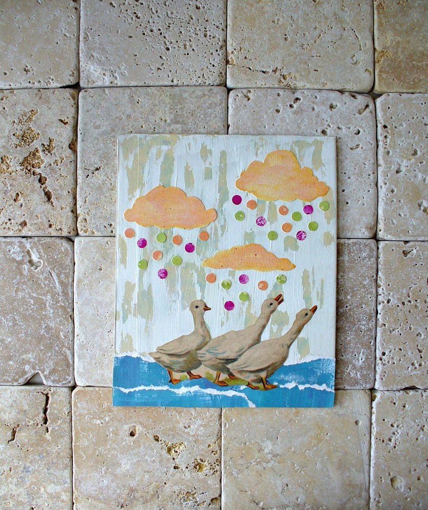 mixed media collage  home decor childrens nursery art