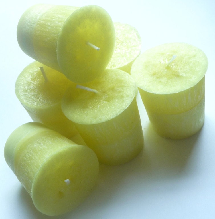 Yellow Votive Candles, Set of 6, Tropical Honeysuckle Scent