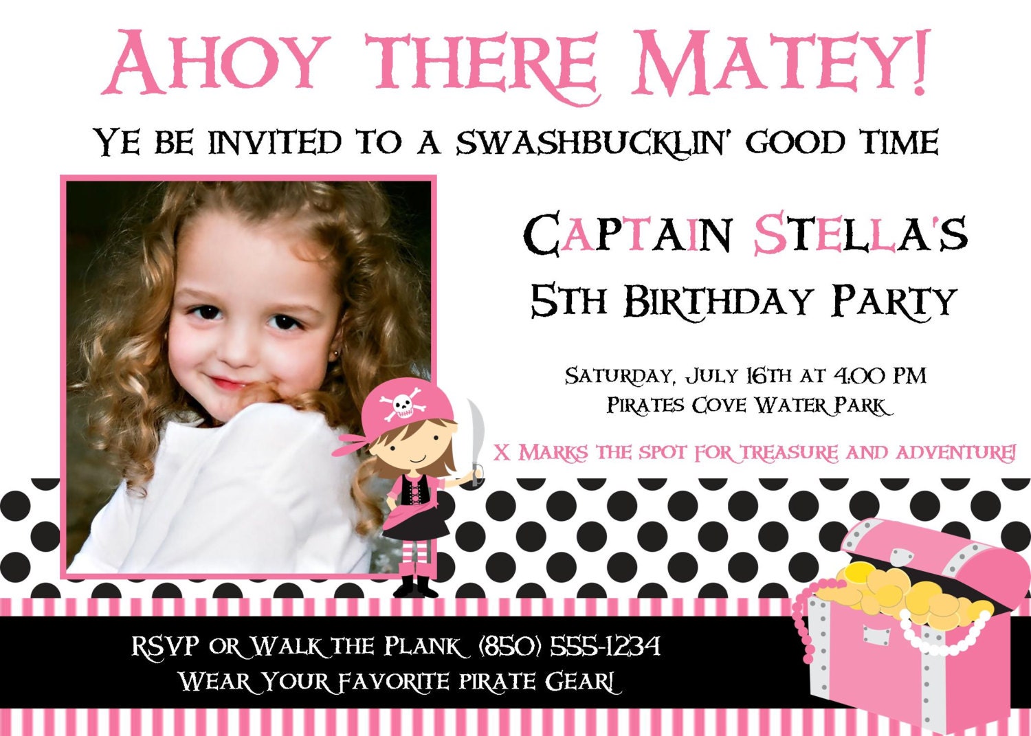 Pink Pirate 5x7 Photo Birthday Invitation - Girl Printable Il_570xn