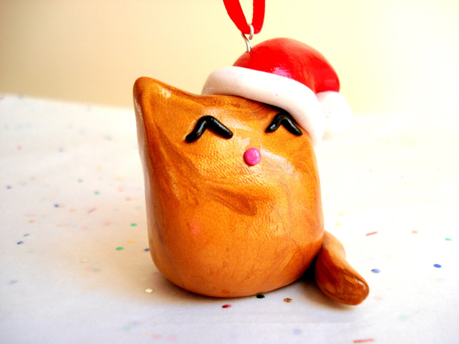 Orange Cat Ornament, Polymer Clay Orange Fat Cat Christmas Ornament
