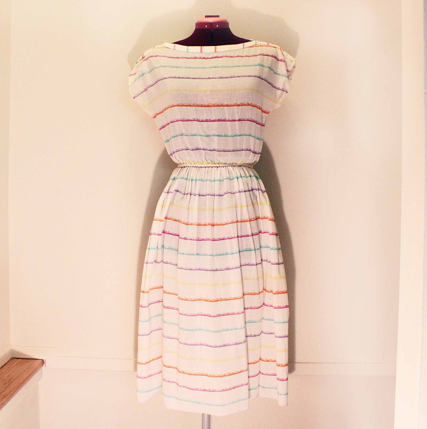 Light summer rainbow striped boat neck dress Made In France 38 S/M - specola