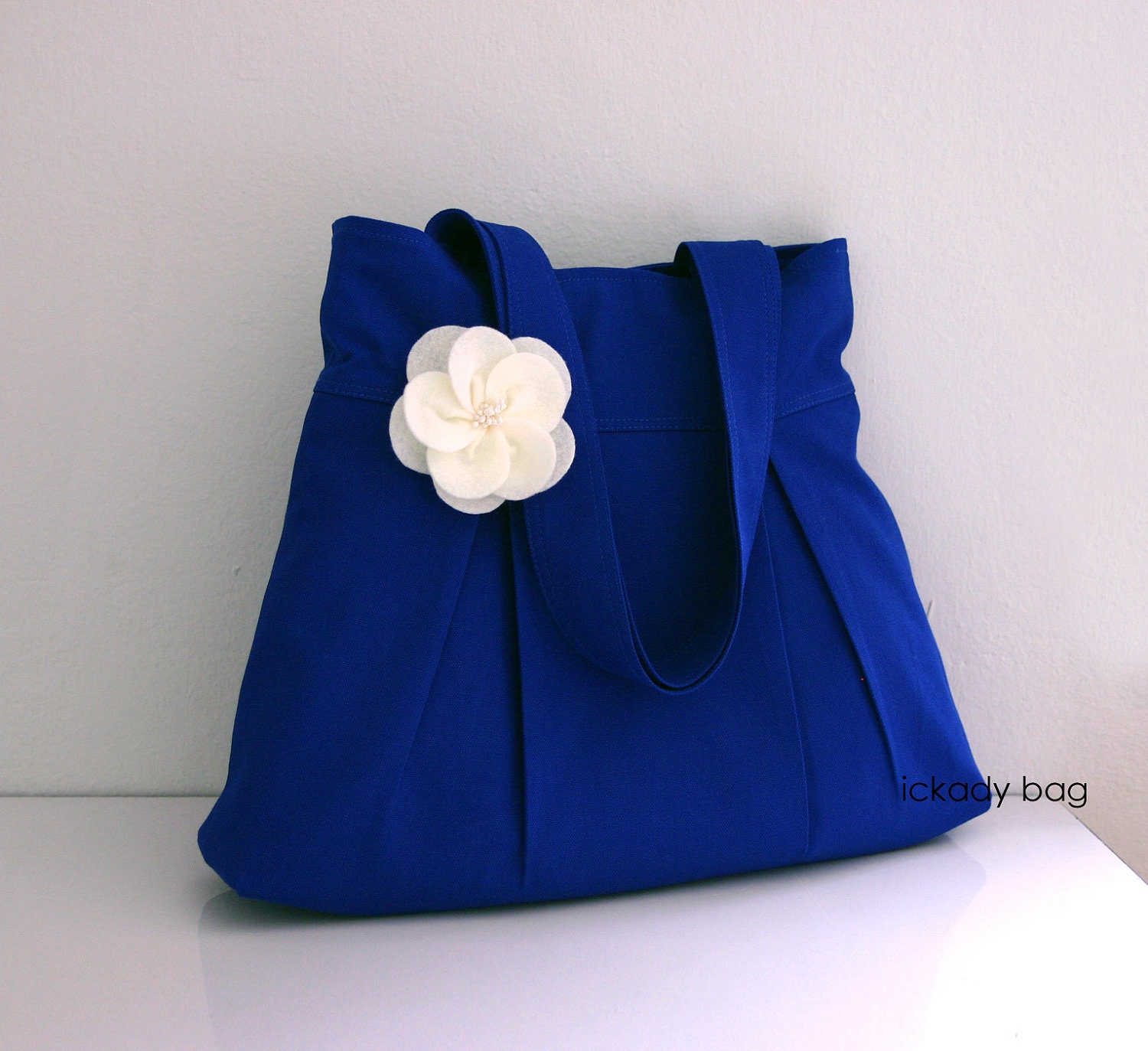 SALE 10% Indigo Blue Canvas Bag / Tote / Shoulder bag / Handbag / Bridesmaid Tote with Detachable Cream Flower