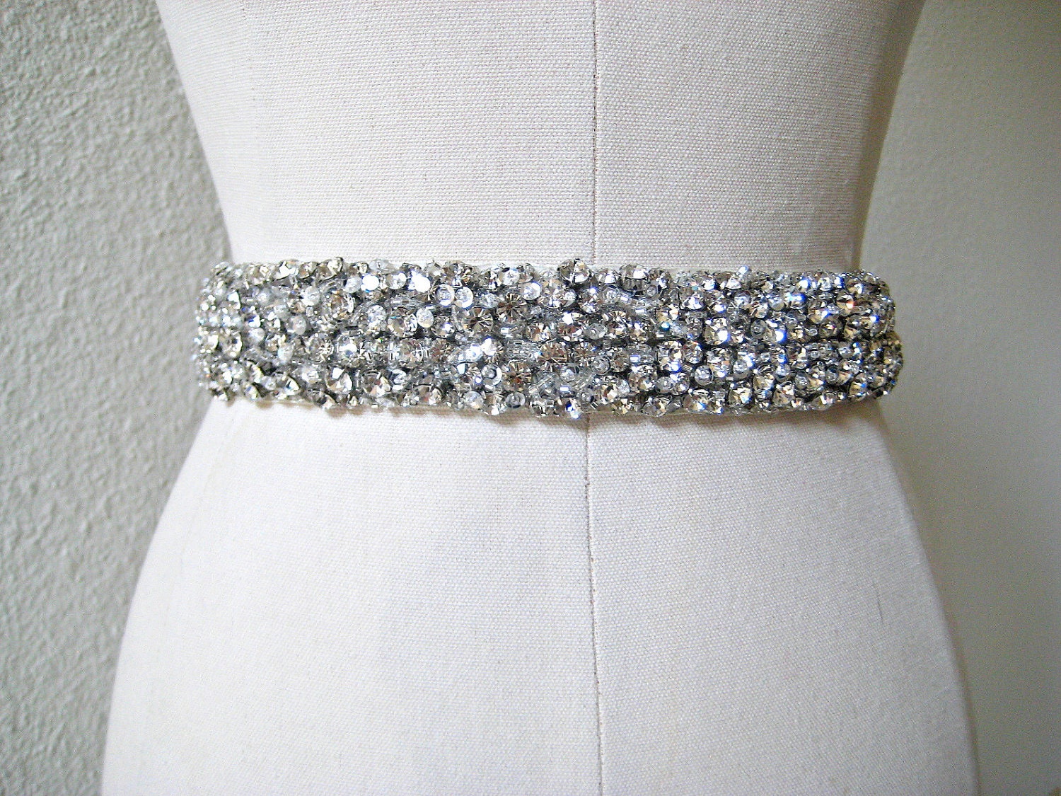 Bridal beaded luxury, chunky Czechoslovakia crystal wedding sash/belt. CRYSTAL CLUSTERS DELUXE.
