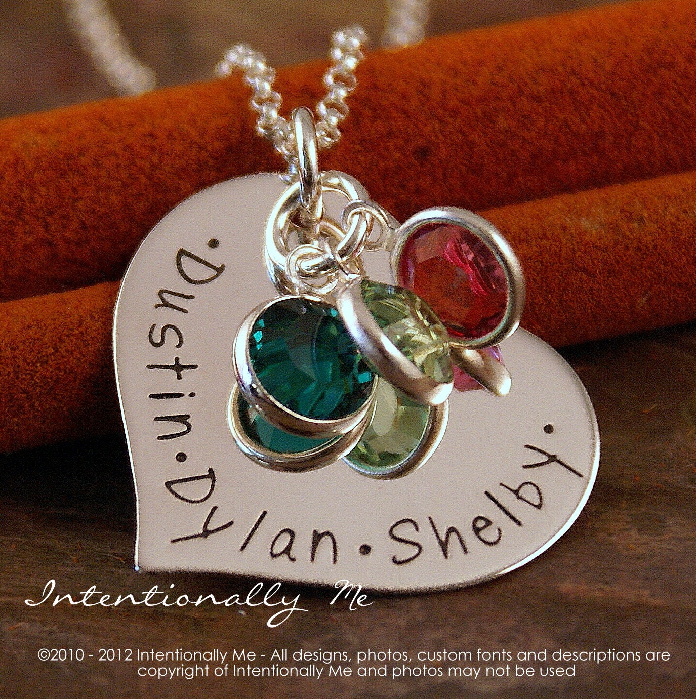 Personalized Heart Necklace - Hand Stamped Sterling Silver jewelry - Close to me ( Three names )