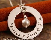 Personalized Jewerly -  Hand Stamped Mommy Washer Necklace - Sterling Silver Simplicity Family Circle of Love