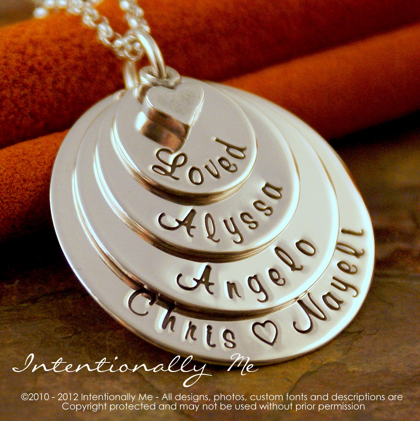 Hand Stamped Mommy Jewelry - Personalized Layered Sterling Silver Necklace - Loved Flat Family Stack of Four