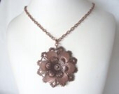 copper flower necklace, copper pendant necklace, copper necklace, steampunk, summer fashion, June trends, gift idea boho chic