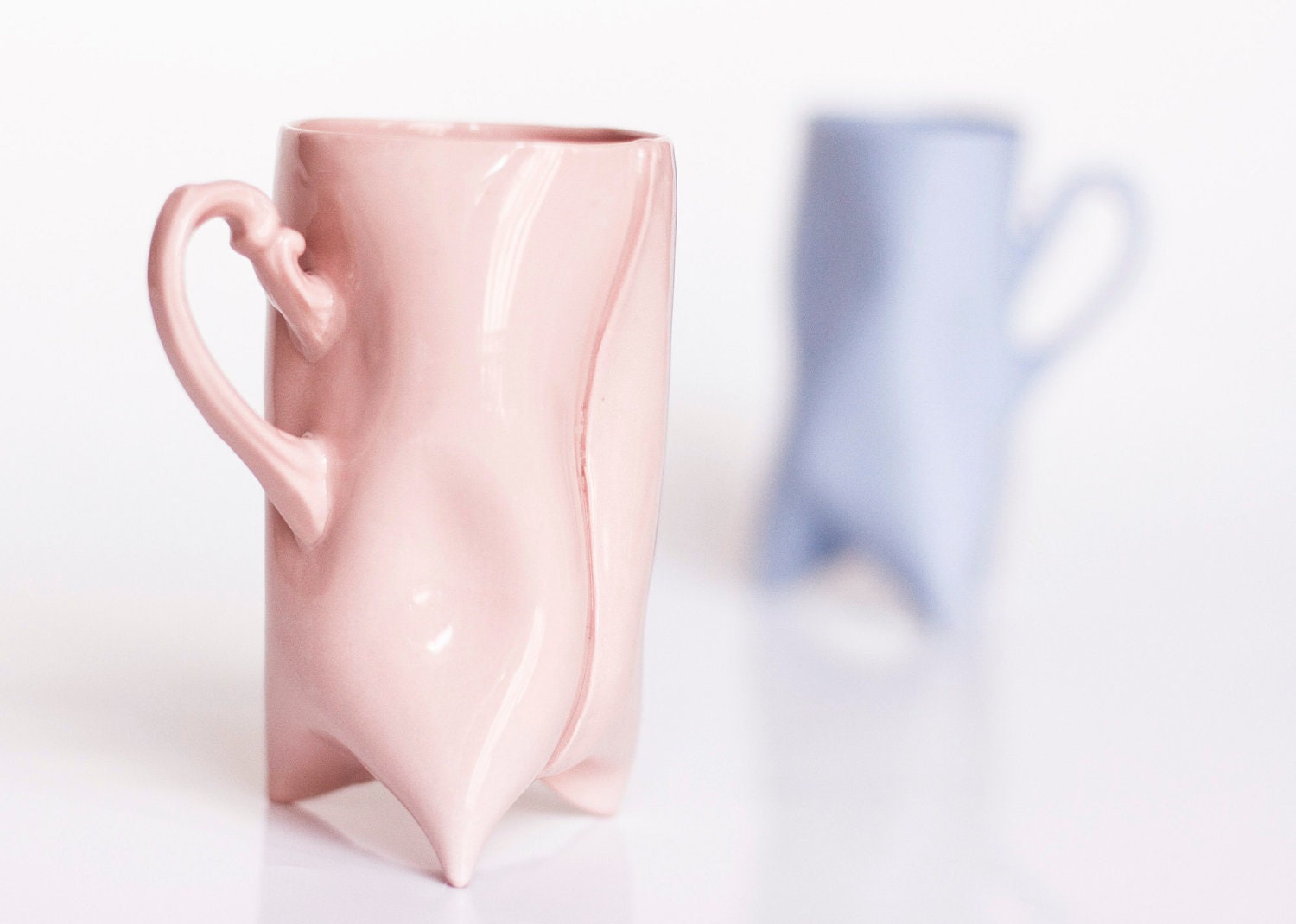 Porcelain cups set of blue and pink , ceramic cups handbuilt for coffee or tea by Endesign