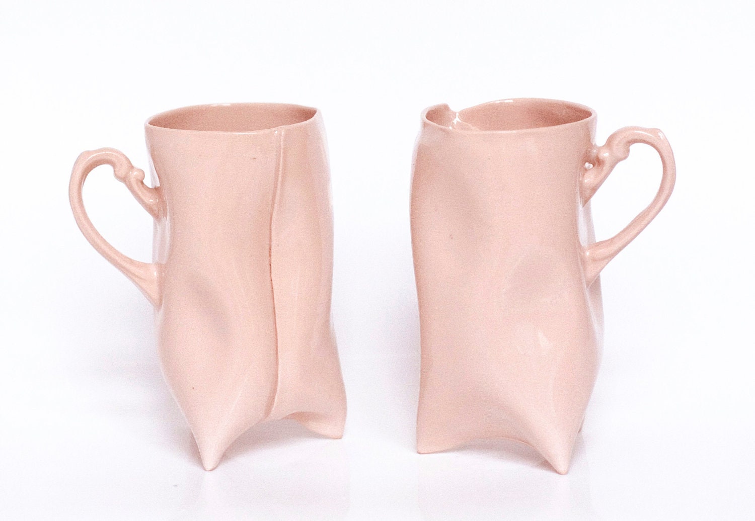 Porcelain cups set of pink , ceramic cups handbuilt for coffee or tea by Endesign - ENDEsign