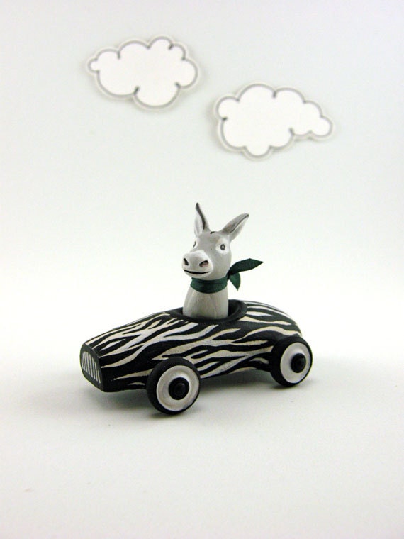 Donkey in a Zebra Car - Miniature Toy Car