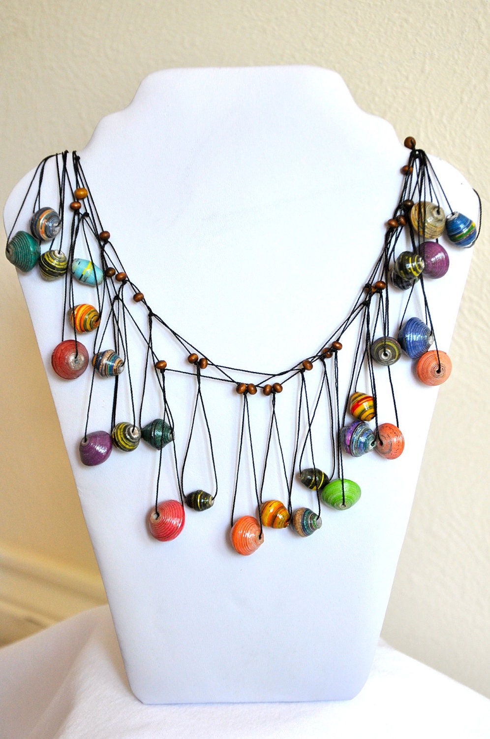 Funky, Colorful Ugandan Paper Bead Necklace - Hand Rolled Beads from Uganda