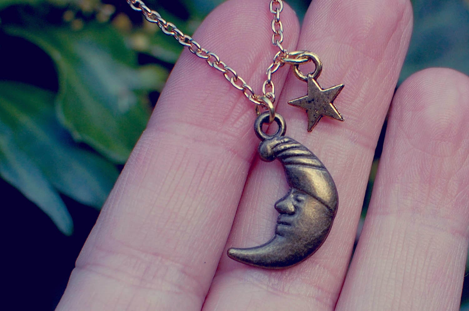 Sun and Moon must make their haste - Gold plated moon and stars necklace by benitablue
