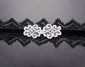 Velvet and Lace Headband with Lace Applique and Crystal Rhinestones