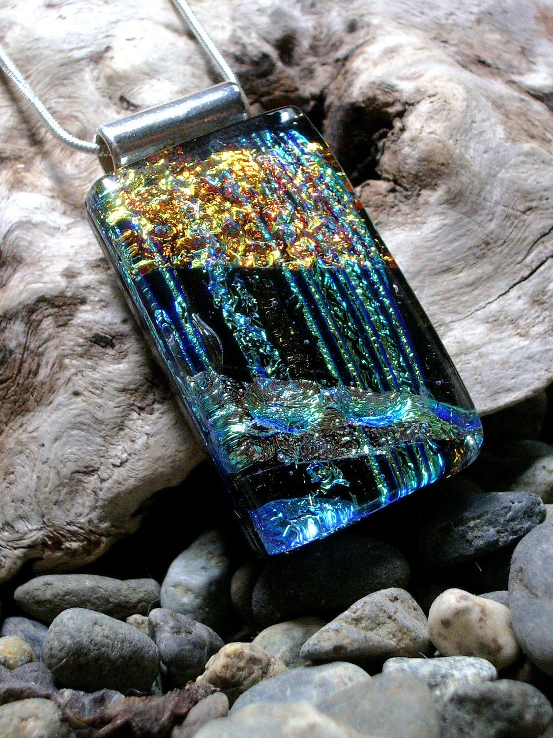 Sparkling Fused Glass with ribbons of Dichroic green and rust Sparkle...........................................117