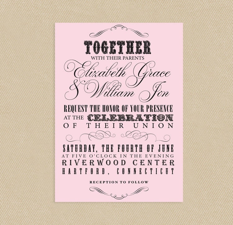 Printable Wedding Invitation 5x7 Blush Vintage Poster