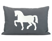 Horse pillow, Rustic decor, 12x18 Lumbar pillow, Decorative pillow for couch - Dark gray throw pillow cover with white horse applique