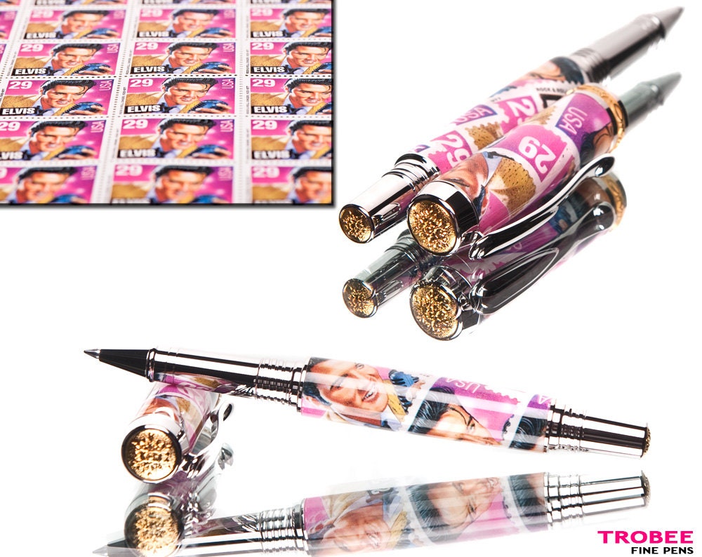 Elvis Presley Pen - Rollerball real pink stamps with the King on them handmade unique gift for a woman