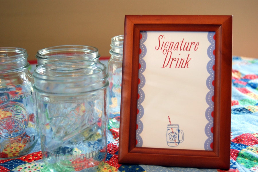 Summer BBQ Potluck Picnic - Food Station Prints - Party Decoration - Set of 6