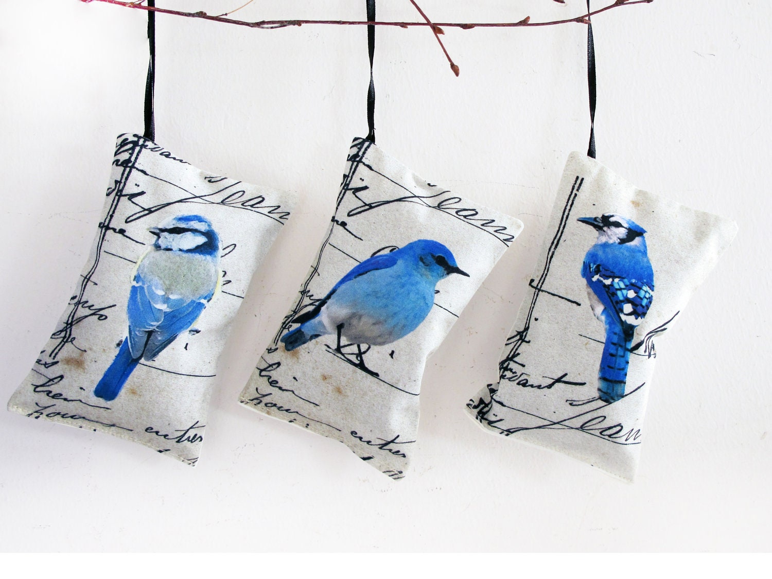 3 organic french lavender mini pillows, blue birds collection,Blue summer  Fragrant Home Decor