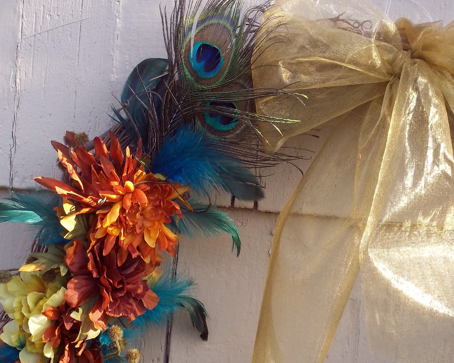 Large Wreath, peacock autumn wreath, fall color door wreath, farmhouse grapevine wreath