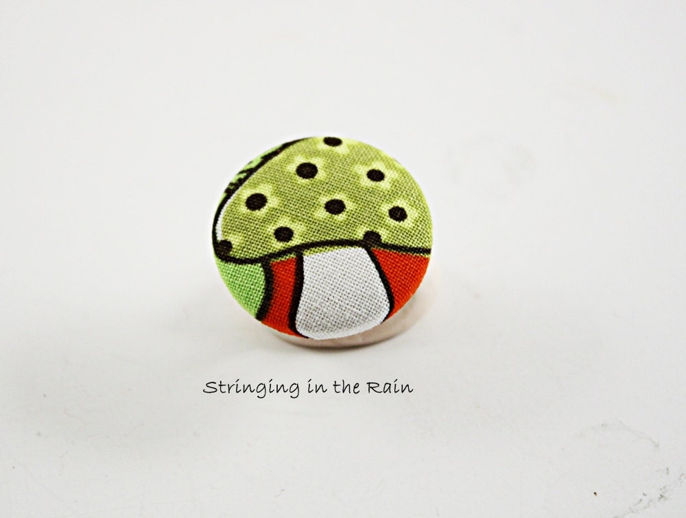 Adjustable Ring Fabric  / Mushroom  Fabric Retro Mushroom Ring/ Adjustable / Mod Ring No. 47