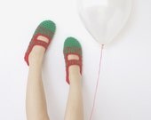 Christmas Tree: Women's Crochet Mary Jane Slipper Socks - WhiteNoiseMaker